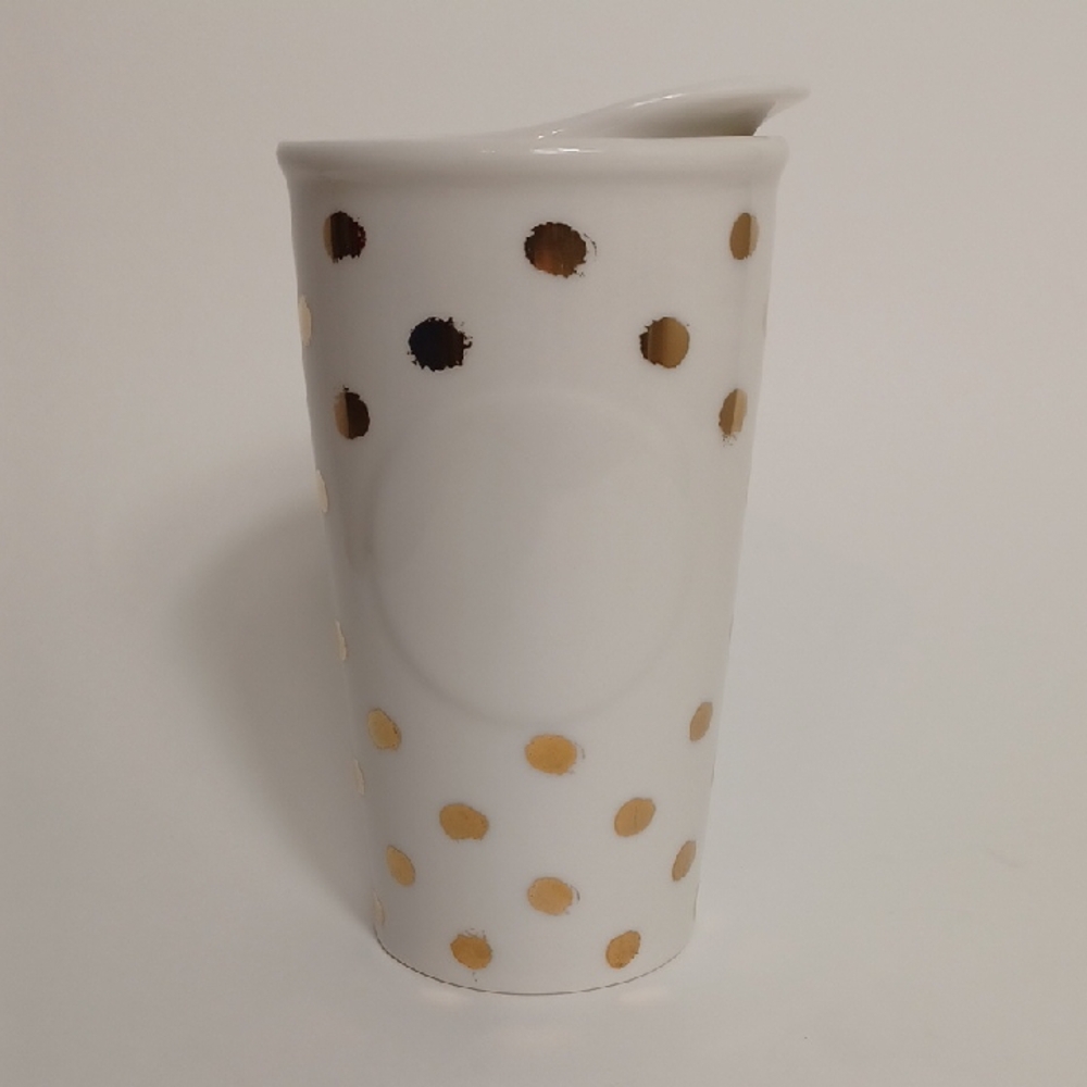 Starbucks Gold Polka Dot Ceramic Travel Coffee Mug